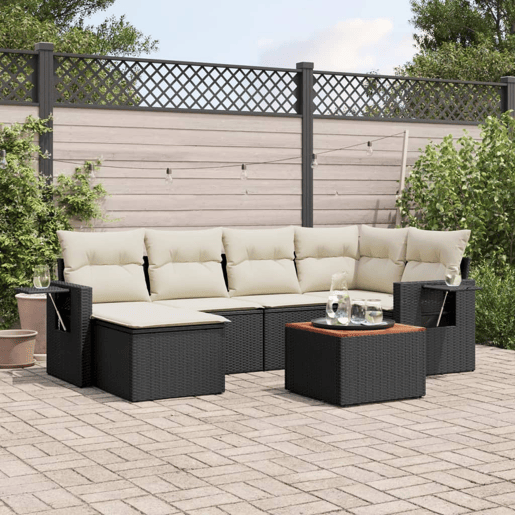 vidaXL 7 pcs conjunto de sofás p jardim c almofadões vime PE preto vidaXL 7 pcs conjunto de sofás p jardim c almofadões vime PE preto