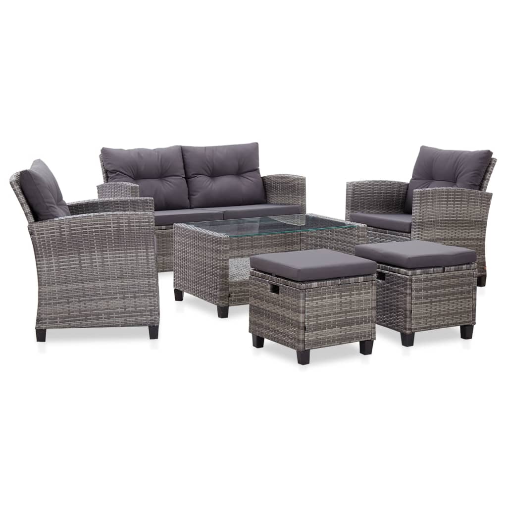 Vidaxl muebles de jardín 6 pzas y cojines ratán sintético gris oscuro