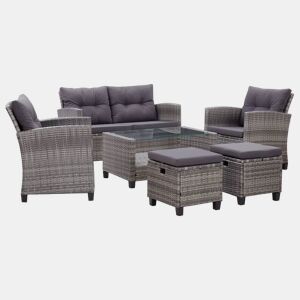 vidaXL 6 pcs conjunto sofás jardim c almofadões vime cinzento-escuro