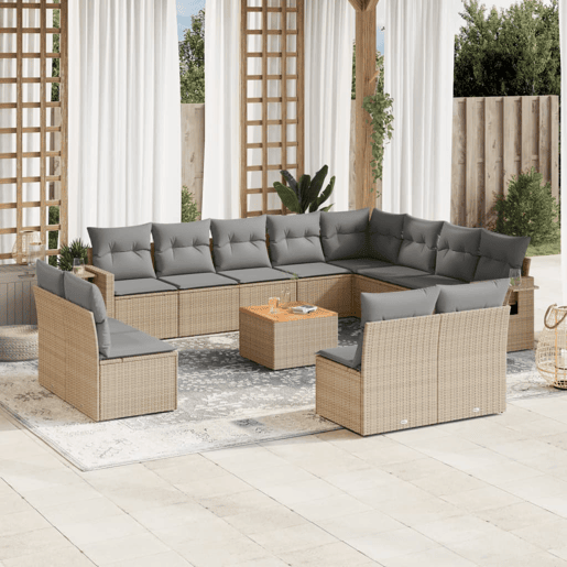 vidaXL 13 pcs conjunto de sofás p jardim com almofadões vime PE bege