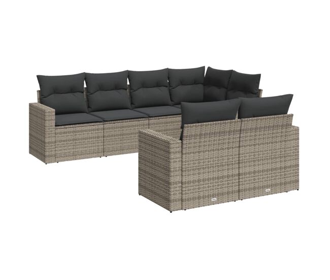 Vidaxl set de sofás de jardín 7 piezas con cojines ratán pe gris