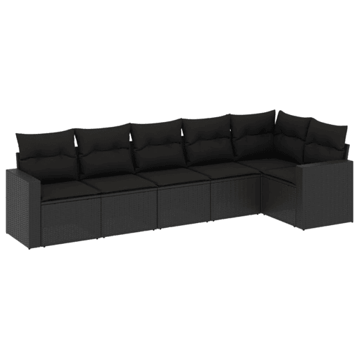 vidaXL 6 pcs conjunto sofás de jardim c almofadões vime PE preto