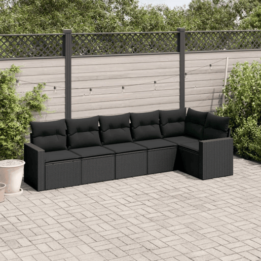 vidaXL 6 pcs conjunto sofás de jardim c almofadões vime PE preto