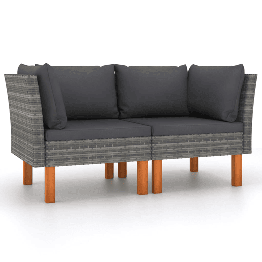 vidaXL Sofás de canto 2 pcs vime PE e madeira de eucalipto maciça