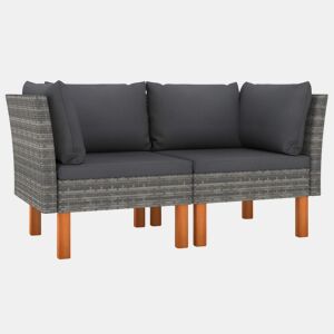 vidaXL Sofás de canto 2 pcs vime PE e madeira de eucalipto maciça