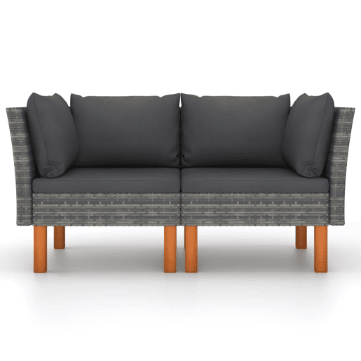 vidaXL Sofás de canto 2 pcs vime PE e madeira de eucalipto maciça