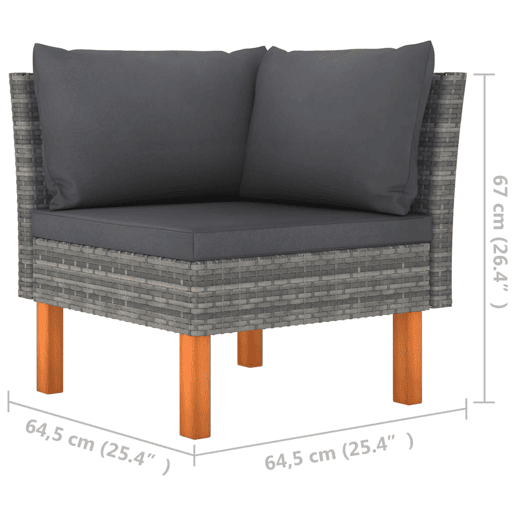 vidaXL Sofás de canto 2 pcs vime PE e madeira de eucalipto maciça