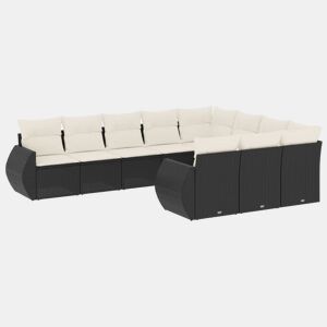 vidaXL 10 pcs conjunto sofás de jardim c almofadões vime PE preto
