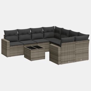 vidaXL 9 pcs conjunto sofás p jardim com almofadões vime PE cinzento
