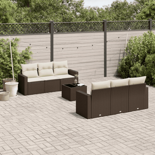 vidaXL 7 pcs conjunto de sofás jardim c almofadões vime PE castanho