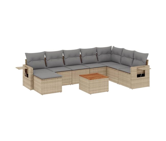 Vidaxl set de sofás de jardín 9 pzas con cojines ratán sintético beige