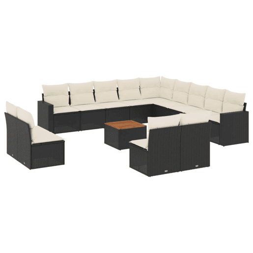 vidaXL 14 pcs conjunto de sofás p jardim c almofadões vime PE preto vidaXL 14 pcs conjunto de sofás p jardim c almofadões vime PE preto
