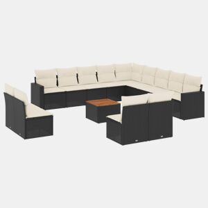 vidaXL 14 pcs conjunto de sofás p jardim c almofadões vime PE preto