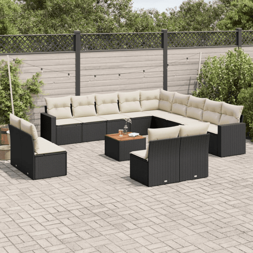 vidaXL 14 pcs conjunto de sofás p jardim c almofadões vime PE preto vidaXL 14 pcs conjunto de sofás p jardim c almofadões vime PE preto