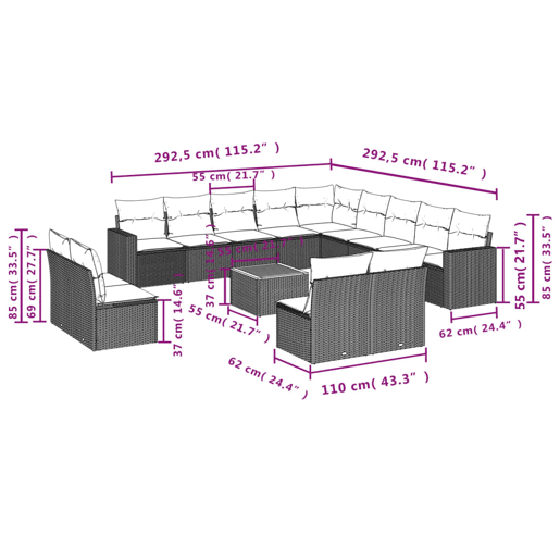 vidaXL 14 pcs conjunto de sofás p jardim c almofadões vime PE preto vidaXL 14 pcs conjunto de sofás p jardim c almofadões vime PE preto