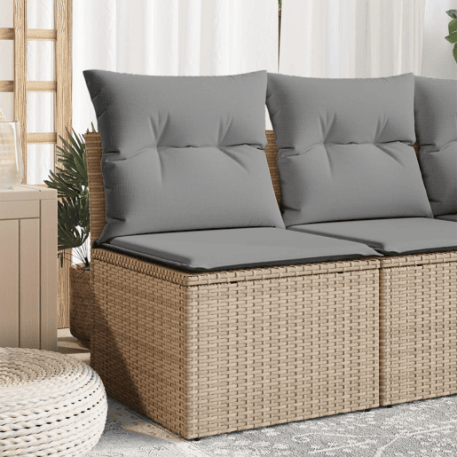 vidaXL Sofá de jardim sem braços com almofadões vime PE bege