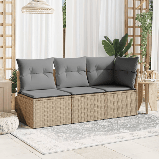 vidaXL Sofá de jardim sem braços com almofadões vime PE bege