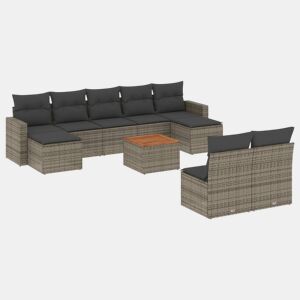 VidaXL Conjunto de sofás de jardim 10 peças com almofadas vime sintético cinzento