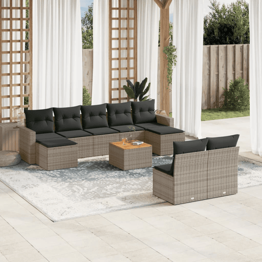 VidaXL Conjunto de sofás de jardim 10 peças com almofadas vime sintético cinzento VidaXL Conjunto de sofás de jardim 10 peças com almofadas vime sintético cinzento