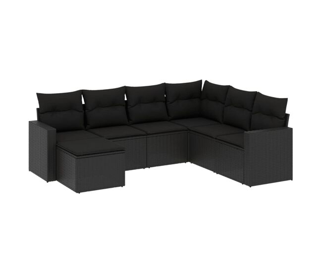 Vidaxl set de comedor de jardín 7 pzas y cojines ratán sintético negro
