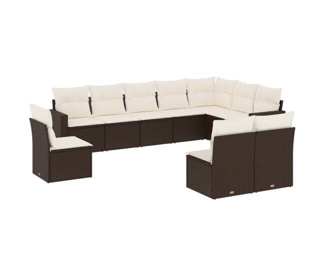 Vidaxl set de sofás de jardín 10 pzas y cojines ratán sintético marrón
