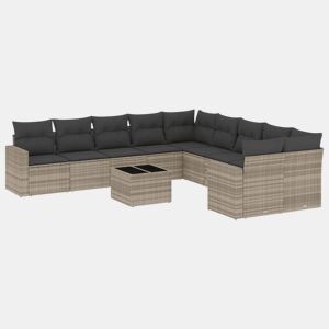 vidaXL 11 pcs conjunto sofás de jardim c almofadões vime PE cinzento