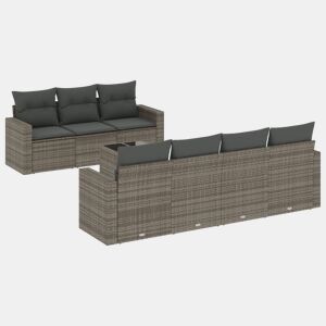 vidaXL 8 pcs conjunto sofás de jardim c almofadões vime PE cinzento