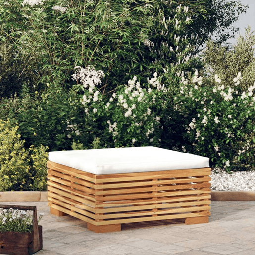 vidaXL Apoio de pés p jardim c almofadões cor creme teca maciça