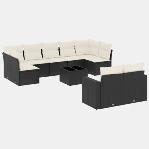 vidaXL 10 pcs conjunto sofás de jardim c almofadões vime PE preto