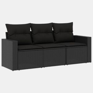 vidaXL 3 pcs conjunto sofás de jardim com almofadões vime PE preto