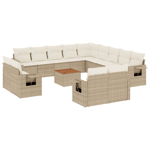 vidaXL 14 pcs conjunto de sofás p jardim com almofadões vime PE bege