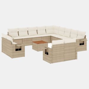 vidaXL 14 pcs conjunto de sofás p jardim com almofadões vime PE bege