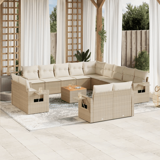 vidaXL 14 pcs conjunto de sofás p jardim com almofadões vime PE bege