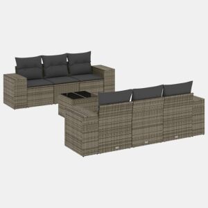 vidaXL 7 pcs conjunto sofás p jardim c almofadões vime PE cinzento