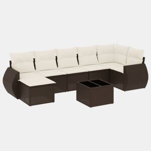 vidaXL 8 pcs conjunto sofás de jardim c almofadões vime PE castanho