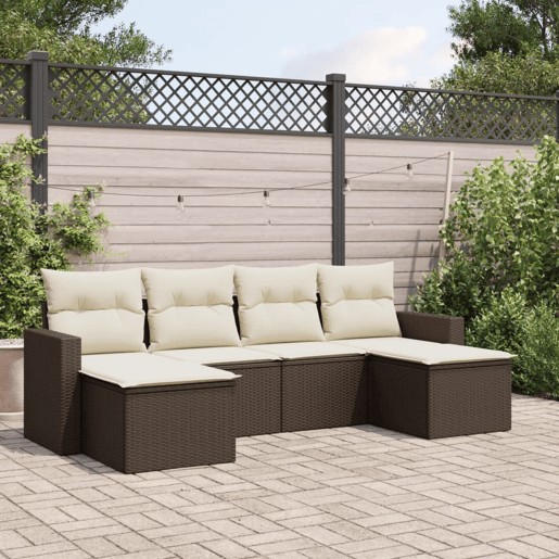 vidaXL 6 pcs conjunto de sofás jardim c almofadões vime PE castanho