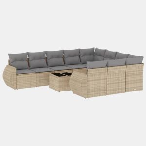 vidaXL 11 pcs conjunto sofás de jardim c almofadões vime PE bege