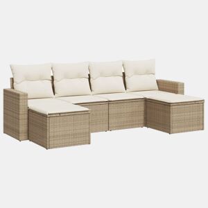 vidaXL 6 pcs conjunto de sofás p jardim com almofadões vime PE bege