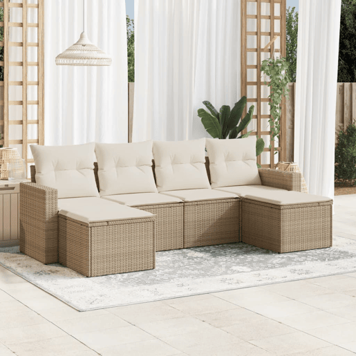 vidaXL 6 pcs conjunto de sofás p jardim com almofadões vime PE bege