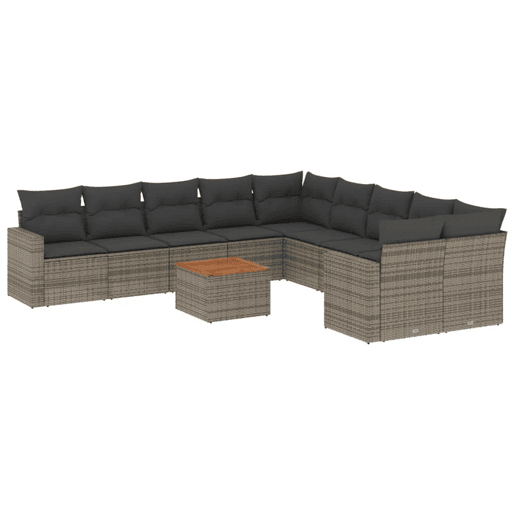 vidaXL 11 pcs conjunto sofás de jardim c almofadões vime PE cinzento vidaXL 11 pcs conjunto sofás de jardim c almofadões vime PE cinzento
