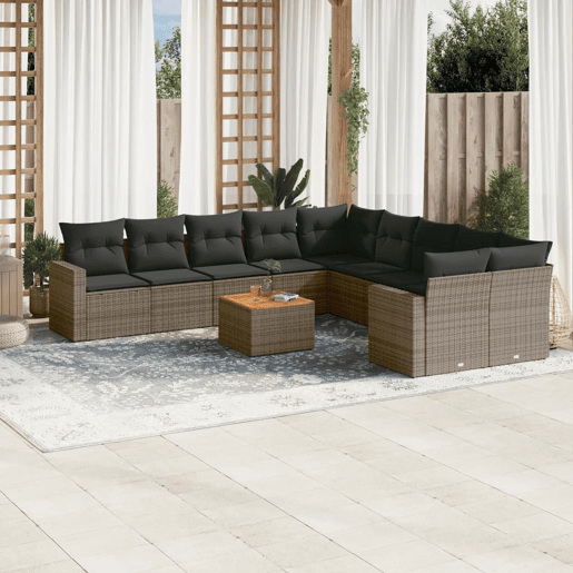 vidaXL 11 pcs conjunto sofás de jardim c almofadões vime PE cinzento vidaXL 11 pcs conjunto sofás de jardim c almofadões vime PE cinzento