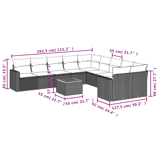vidaXL 11 pcs conjunto sofás de jardim c almofadões vime PE cinzento vidaXL 11 pcs conjunto sofás de jardim c almofadões vime PE cinzento