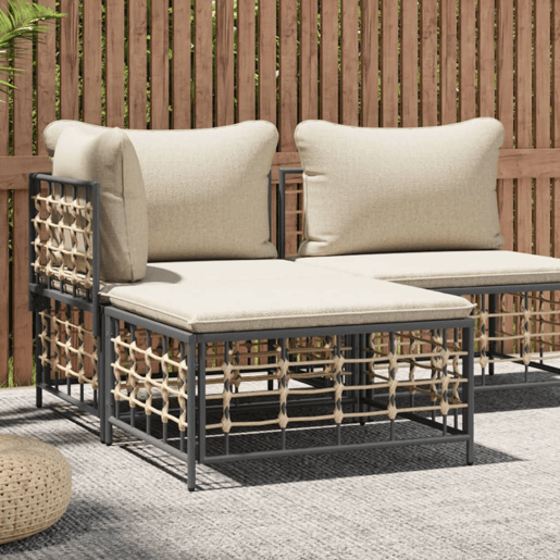 vidaXL Apoio de pés para jardim com almofadão bege vime PE