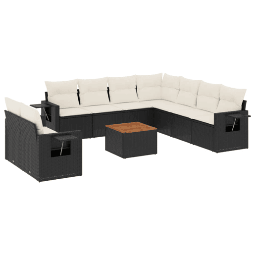 vidaXL 10 pcs conjunto sofás de jardim c almofadões vime PE preto vidaXL 10 pcs conjunto sofás de jardim c almofadões vime PE preto