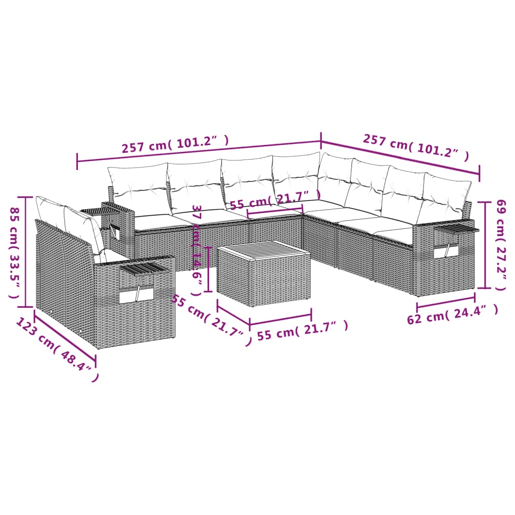 vidaXL 10 pcs conjunto sofás de jardim c almofadões vime PE preto vidaXL 10 pcs conjunto sofás de jardim c almofadões vime PE preto