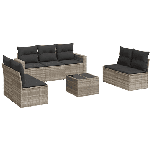 vidaXL 8 pcs conj. sofás jardim c almofadões vime PE cinzento-claro vidaXL 8 pcs conj. sofás jardim c almofadões vime PE cinzento-claro