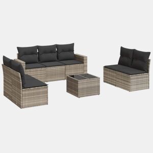 vidaXL 8 pcs conj. sofás jardim c almofadões vime PE cinzento-claro