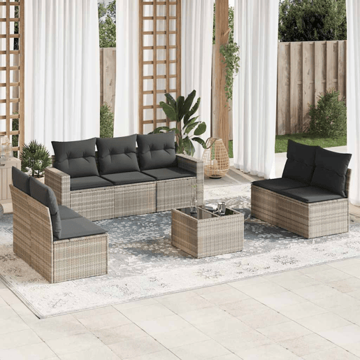 vidaXL 8 pcs conj. sofás jardim c almofadões vime PE cinzento-claro vidaXL 8 pcs conj. sofás jardim c almofadões vime PE cinzento-claro