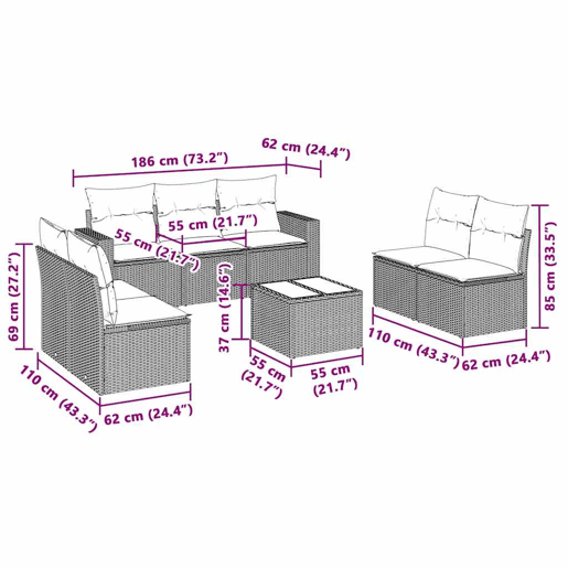 vidaXL 8 pcs conj. sofás jardim c almofadões vime PE cinzento-claro vidaXL 8 pcs conj. sofás jardim c almofadões vime PE cinzento-claro