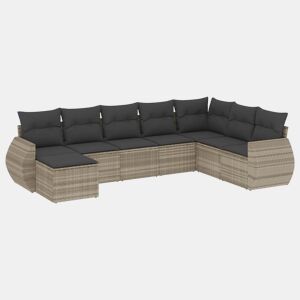 vidaXL 8 pcs conj. sofás jardim c almofadões vime PE cinzento-claro